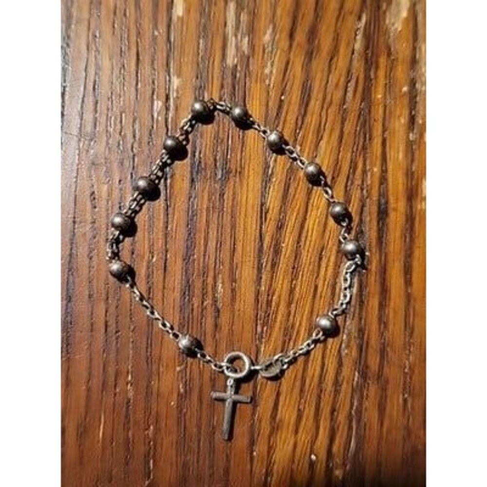 Sterling Silver Beaded Cross Bracelet Youth Small 6.75' Italy Vtg